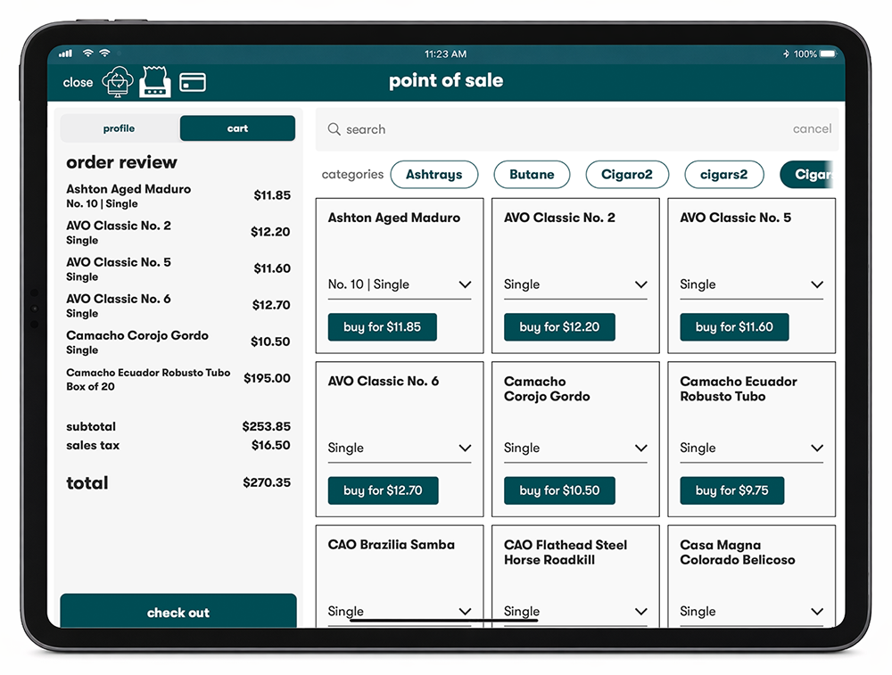 CT POS cart management with live totals and tax