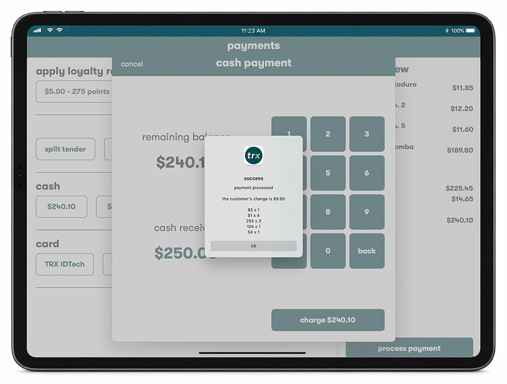 CT POS cash management and change due calculation