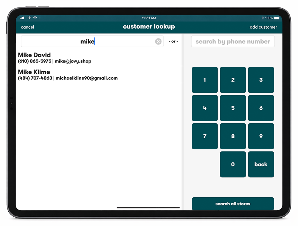 CT POS customer lookup panel