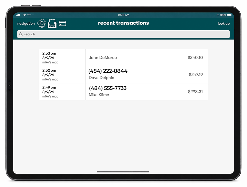 CT POS recent transactions list view